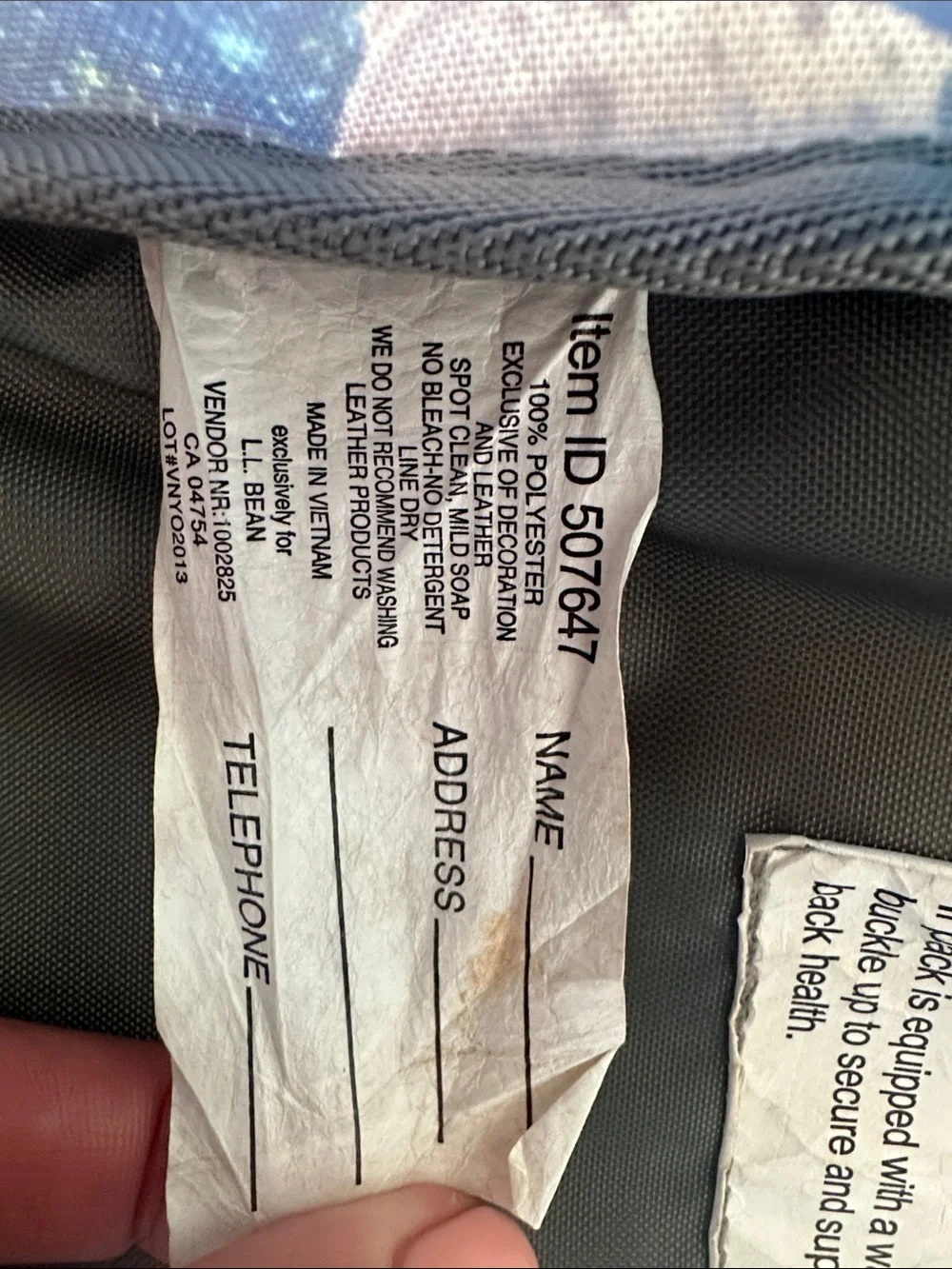 L.L. Bean Navy Backpack with Green and Gray Space Print